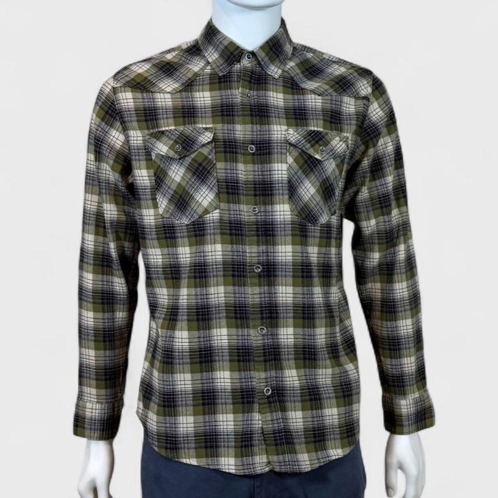 Wrangler Plaid Flannel Button Down Shirt Olive Green‎ Men's Medium M